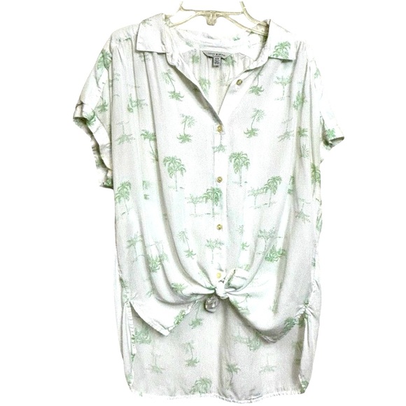 Lucky Brand Palm Tree Women’s Camp Button-Up Shirt Size Medium - Picture 1 of 8